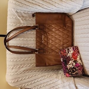 NWOT Vera Bradley leather tote with matching wallet/wristlet